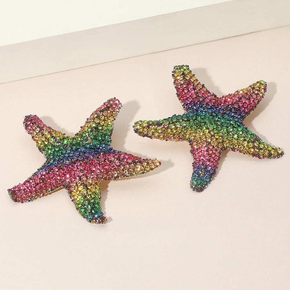 Multicolored Rainbow Starfish Earrings Playful Sealife Beach Statement Jewelry